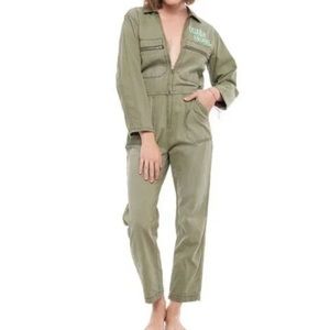 Sandrine Rose x Free People Natural Khaki Tres Cool Front Zip Jumpsuit NWT